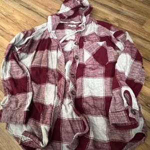Maurices Women's Plaid Button Down Shirt - Burgundy and Gray